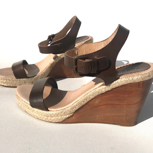 J.Crew Brown Leather Wedge Sandals 10 shoes - Picture 2 of 9